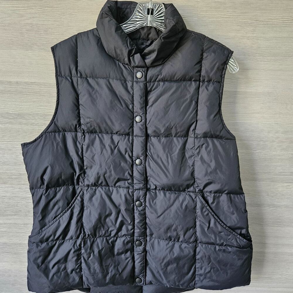 Lands End Down Puffer Quilted Black‎ Vest Womens Size L 14-16 Nylon Gorpcore